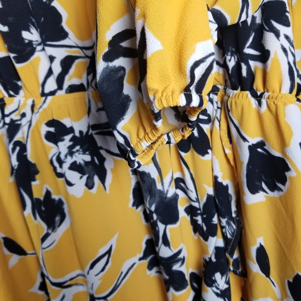 Lane Bryant BeautiCurve Crossover Midi Yellow And Black Floral Dress - Picture 8 of 10